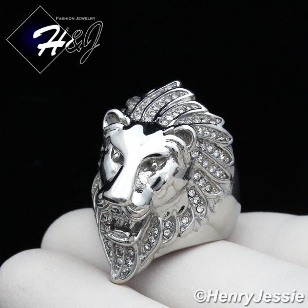 MEN's Stainless Steel ICED CZ Silver Lion King Face Ring Size 8-13*R111