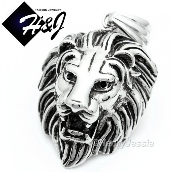 MEN's Stainless Steel Silver Black LION KING FACE 3D Charm Pendant*P50