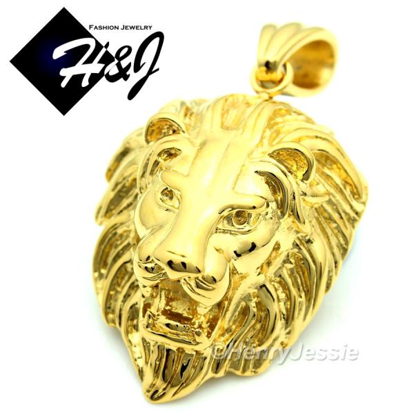 MEN's Stainless Steel Gold LION KING FACE 3D Charm Pendant*GP50