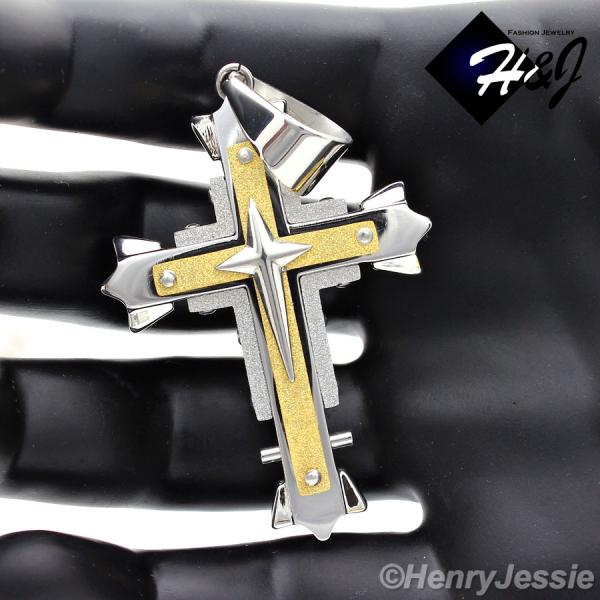 MEN Stainless Steel Gold Silver Matte Glitter Finished Cross Charm Pendant*S51