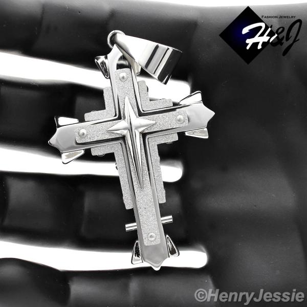 MEN Stainless Steel Silver Matte Glitter Finished Cross Charm Pendant*S51