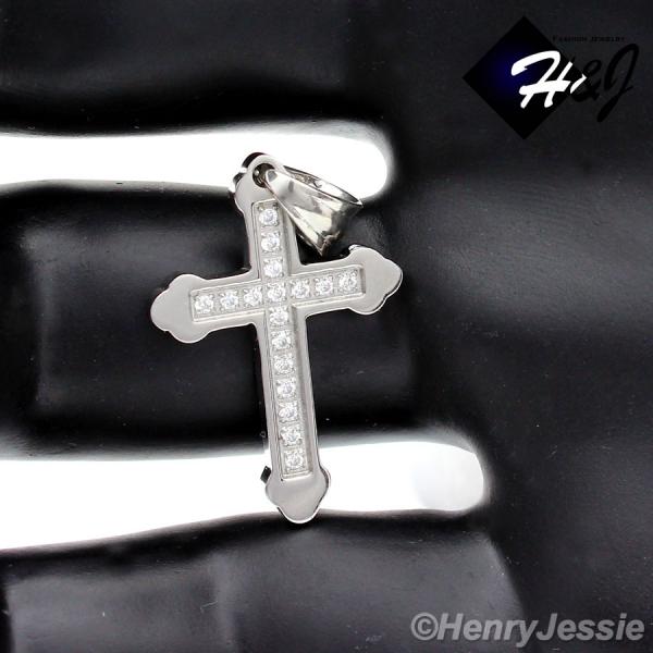 MEN WOMEN Stainless Steel Silver Pave CZ Small Cross Pendant*P53