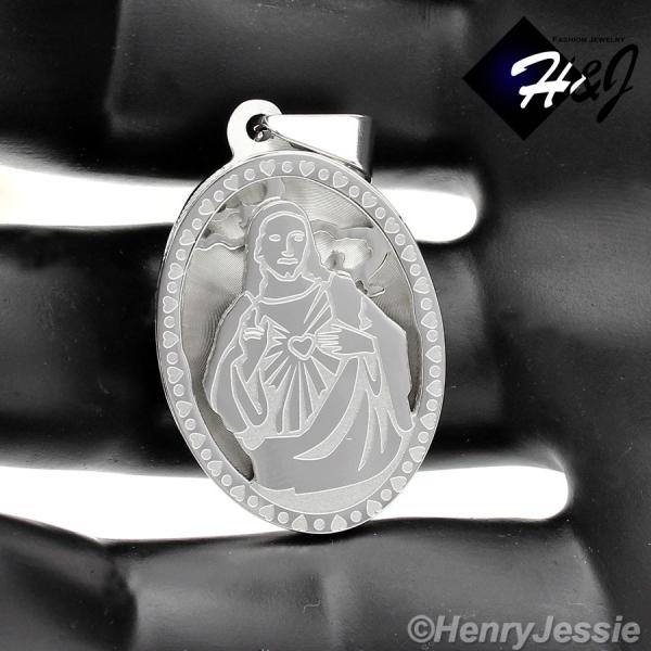 MEN WOMEN Stainless Steel Silver JESUS Oval Shape Charm Pendant*P55