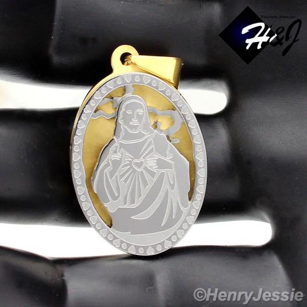MEN WOMEN Stainless Steel Gold Silver JESUS Oval Shape Charm Pendant*GP55