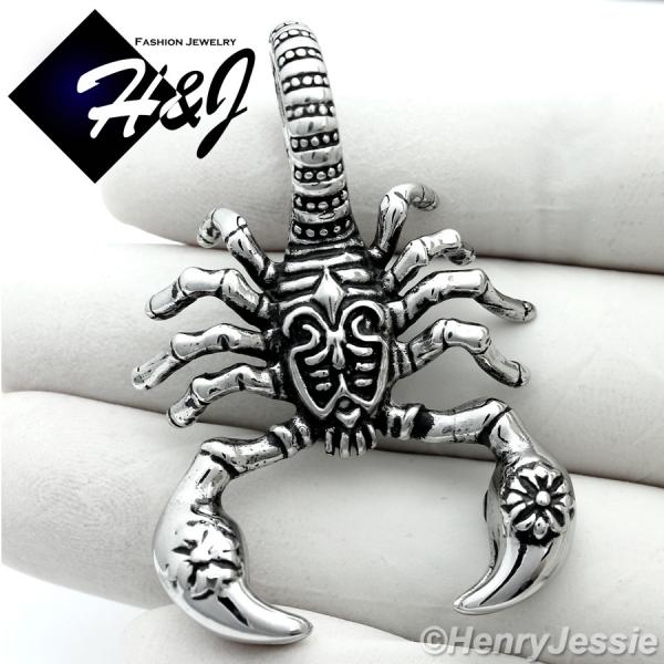 MEN's Stainless Steel Silver Black Scorpion King Tail 3D Charm Pendant*P57