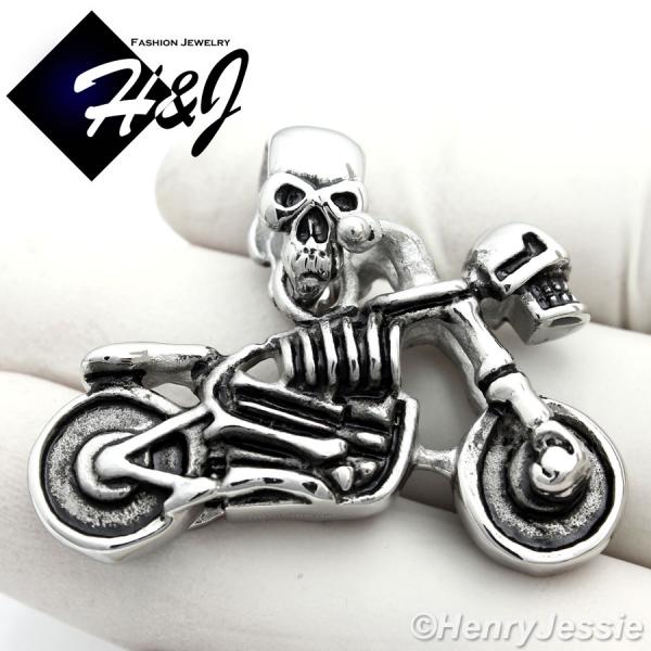 BIKER MEN Stainless Steel Silver Black Skull Heads Motorcycle Charm Pendant*P59