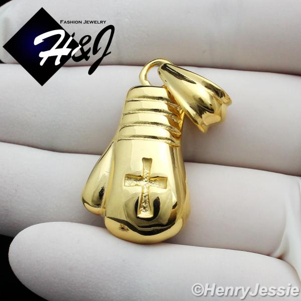 MEN Stainless Steel Gold Boxing Glove Cross Charm Pendant*GP75
