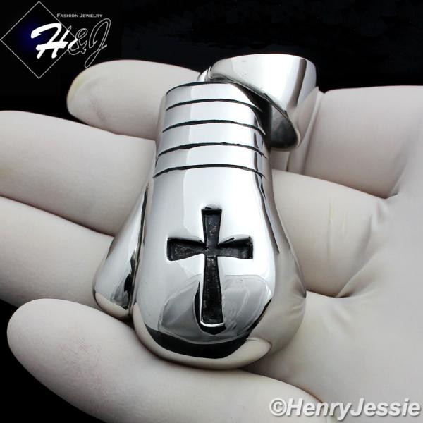MEN Stainless Steel Black Silver HEAVY JUMBO 3D Boxing Glove Cross Pendant*P79