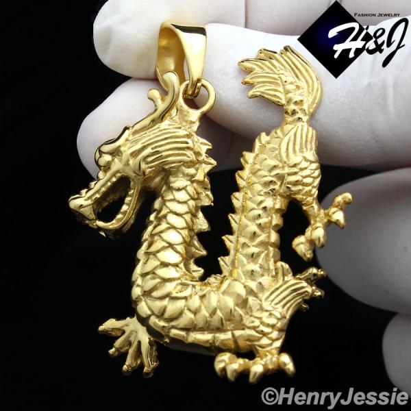 MEN Stainless Steel HEAVY Gold Dragon 3D Charm Pendant*GP83