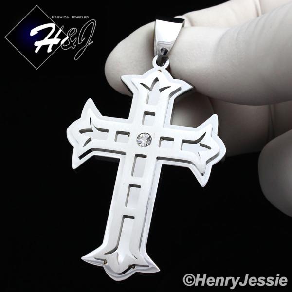 MEN's Stainless Steel Silver CZ Stone Cross Charm Pendant*P86