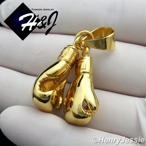 MEN's Stainless Steel Gold 3D Double Boxing Glove Charm Pendant*GP87