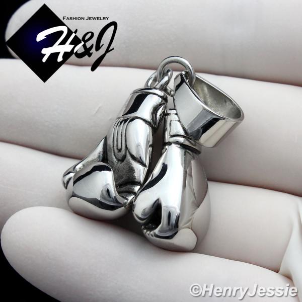 MEN's Stainless Steel Black Silver 3D Double Boxing Glove Charm Pendant*P87