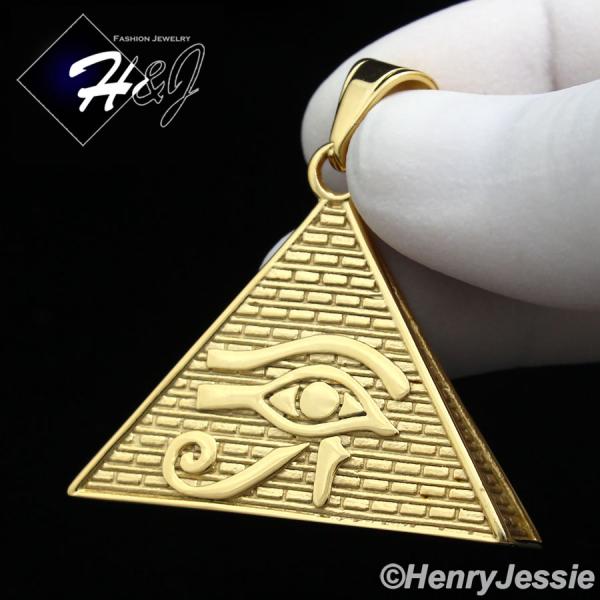 MEN's Stainless Steel Gold Eye of Horus Pyramid Charm Pendant*GP89