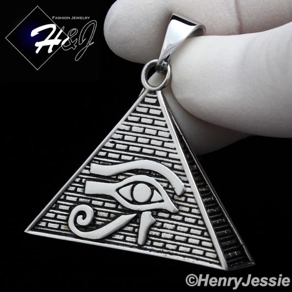 MEN's Stainless Steel Silver/Black Eye of Horus Pyramid Charm Pendant*P89