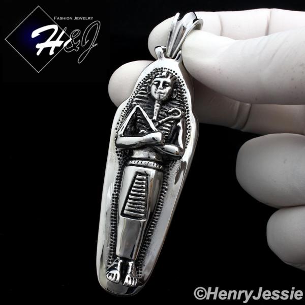 MEN's Stainless Steel HEAVY Black/Silver 3D Egyptian Pharaoh King Tut Mummy Pendant*GP90