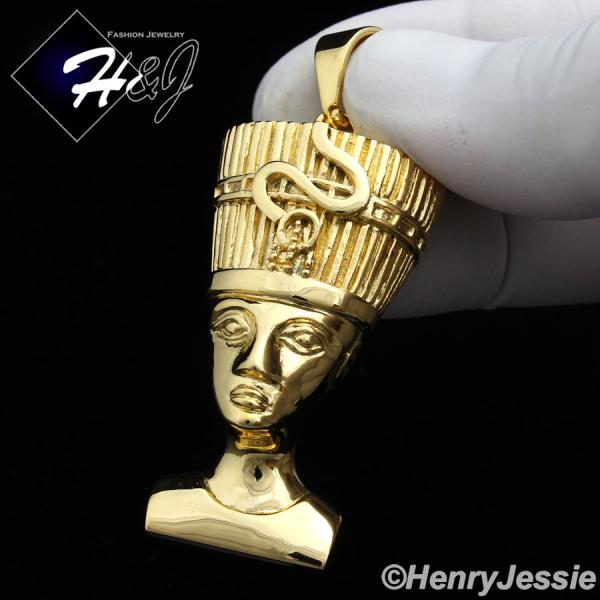 MEN's Stainless Steel HEAVY Gold 3D Egyptian Queen Nefertiti Charm Pendant*GP91