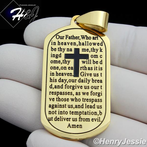 MEN's Stainless Steel Gold Black Cross Bible Verse Dog Tag Charm Pendant*GP93