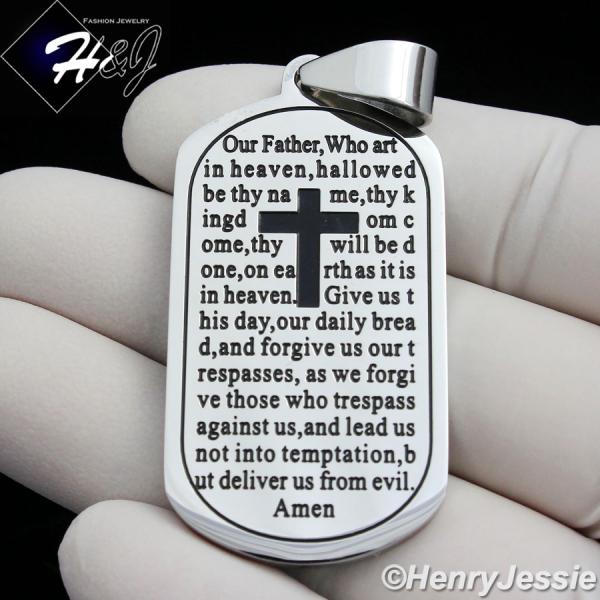 MEN's Stainless Steel Silver Black Cross Bible Verse Dog Tag Charm Pendant*P93
