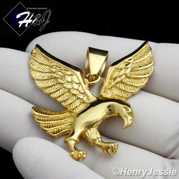 MEN's Stainless Steel 3D Gold EAGLE Charm Pendant*GP95
