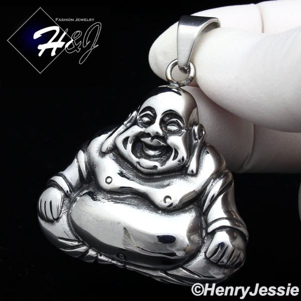 MEN's Stainless Steel Silver Black 3D Buddha Charm Pendant*P96