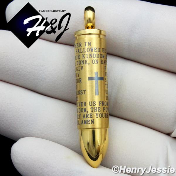 MEN's Stainless Steel Cross Bible Verse Gold Bullet Charm Pendant*GP99