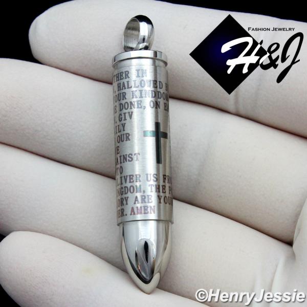 MEN's Stainless Steel Cross Bible Verse Silver Bullet Charm Pendant*P99
