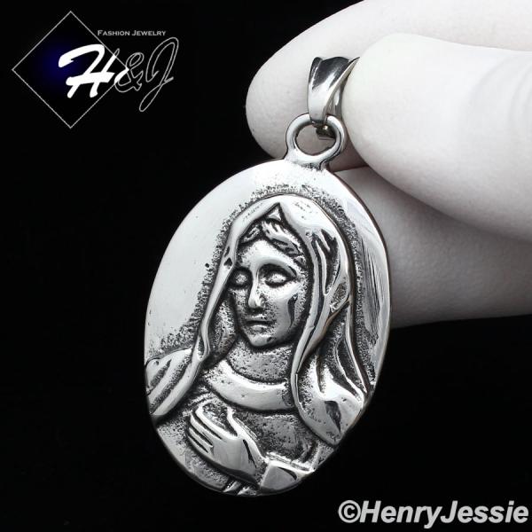 MEN Stainless Steel Silver/Black Virgin Mary Our Lady Of Guadalupe Pendant*P101