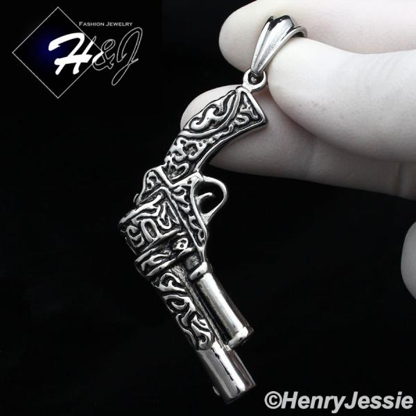 MEN's Stainless Steel Black Silver Hand Gun Charm Pendant*P105