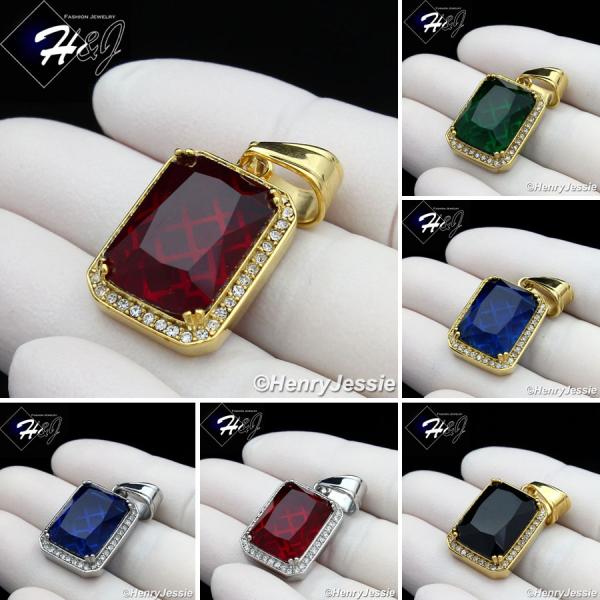 MEN Stainless Steel Gold/Silver ICED Green/Blue/Black Onyx/Ruby Charm Pendant*P98