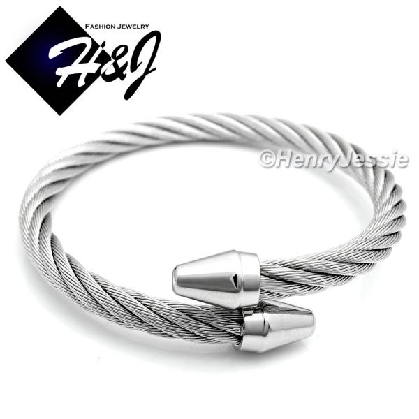 MEN WOMEN Stainless Steel Silver Twisted Cable Adjustable Bangle Bracelet*B65