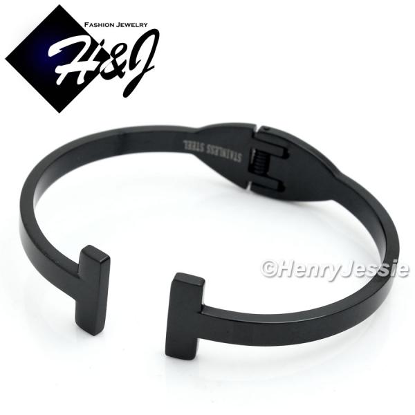 WOMEN Stainless Steel Solid Black Cuff Adjustable Bangle/Handcuff Bracelet*BB68