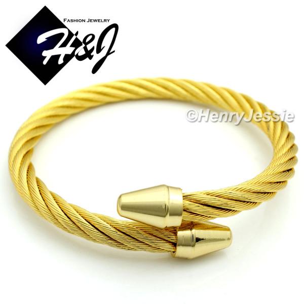 MEN WOMEN Stainless Steel Gold Twisted Cable Adjustable Cuff Bangle Bracelet*GB65