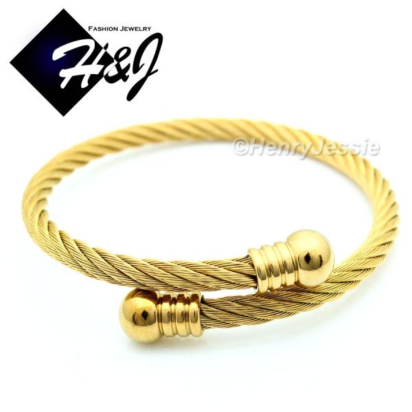 MEN WOMEN Stainless Steel Gold Twisted Cable Adjustable Cuff Bangle Bracelet*GB57