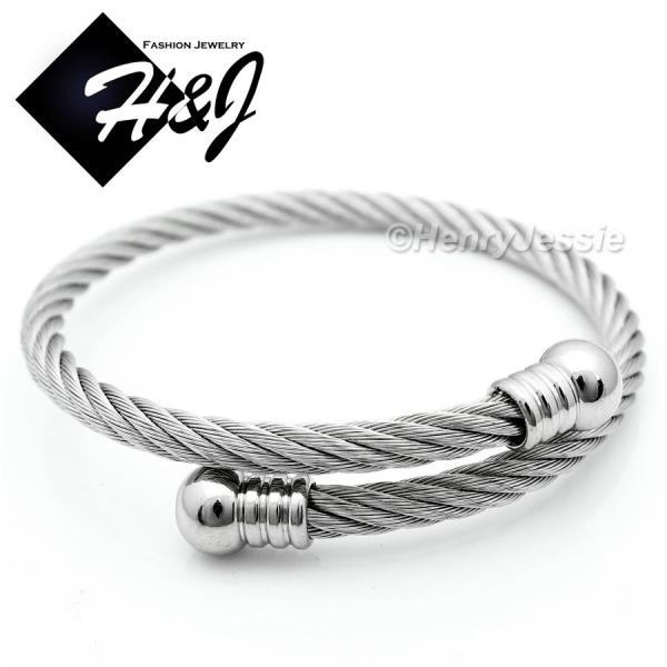 MEN WOMEN Stainless Steel Silver Twisted Cable Adjustable Cuff Bangle Bracelet*B57