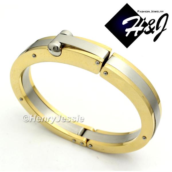 MEN Stainless Steel HEAVY WIDE11mm Silver/Gold Plain Bangle/Handcuff Bracelet*GB66