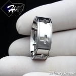MEN Stainless Steel 7mm Silver Hollow Design Cross Band Ring Size 8-13*R85
