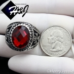 MEN's Stainless Steel Silver Black Oval Ruby Vintage Ring Size 8-13*R88