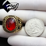 MEN's Stainless Steel Gold Black Oval Ruby Vintage Ring Size 8-13*GR88