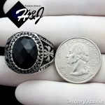 MEN's Stainless Steel Silver Black Oval Onyx Vintage Ring Size 8-13*R88