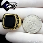 MEN's Stainless Steel Gold Black Onyx Greek Key Design Ring Size 8-13*GR93
