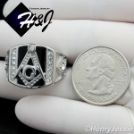 MEN's Stainless Steel Silver Black Onyx MASONIC CZ Ring Size 8-13*R94