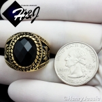 MEN's Stainless Steel Gold Black Oval Ruby Vintage Ring Size 8-13*GR88