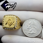 MEN's Stainless Steel CZ MASONIC Square Gold Ring Size 8-13*GR107