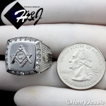 MEN's Stainless Steel Silver CZ MASONIC Square Ring Size 8-13*R107