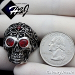 BIKER MEN Stainless Steel Red Eye/Silver Black Skull Face Ring Size 7-12*R108