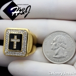 MEN Stainless Steel Black/Gold Cross ICED BLING CZ Square Ring Size 8-13*GR106