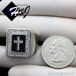 MEN Stainless Steel Black/Silver Cross ICED BLING CZ Square Ring Size 8-13*R106