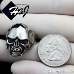 BIKER MEN's Stainless Steel Silver Black Skull Face Head Ring Size 7-12*R109