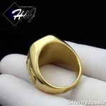 MEN's Stainless Steel Gold/Green Gemstone Rectangle Cross Ring Size 8-13*GR112