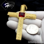 MEN WOMEN Stainless Steel OVERSIZE Gold/Ruby Antique Cross Charm Pendant*P81